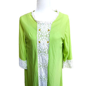 𝅺1970s Avocado Green Nightgown Robe Sears Vintage Lace